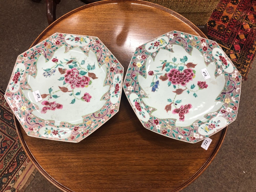 A pair of attractive 19th Century Chinese Famille Verte octagonal Dishes, - Image 2 of 18