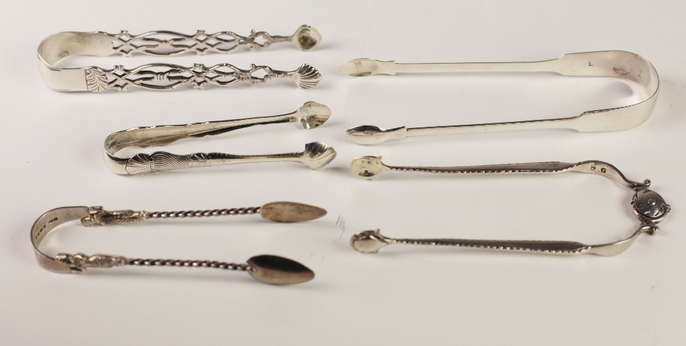 An attractive engraved and pierced Irish Georgian silver Sugar Tongs;