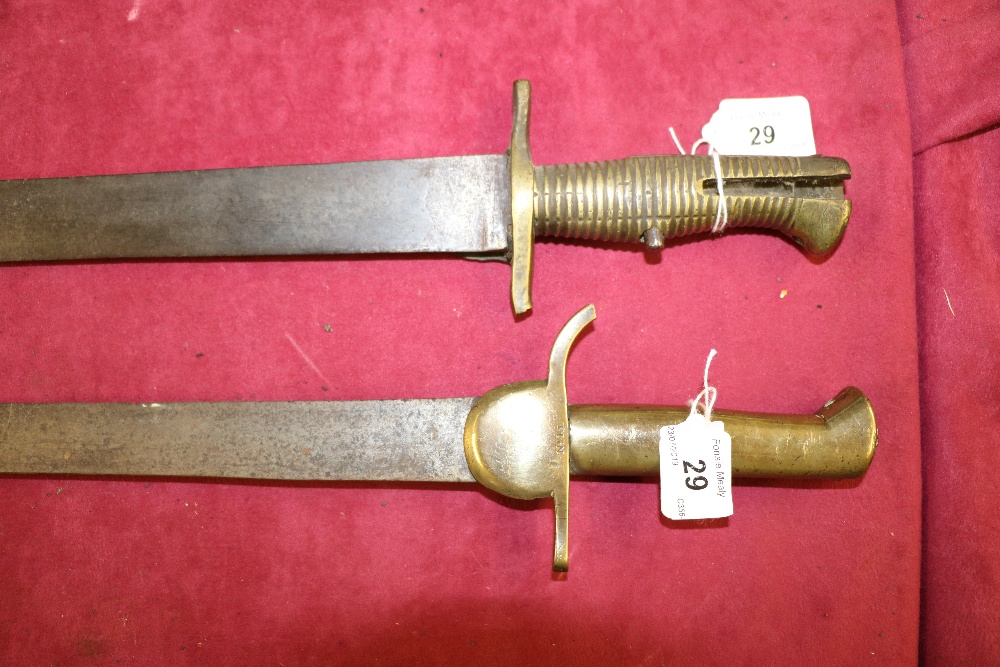 A large early 19th Century steel blade Sword Bayonet, with honeycomb design brass handle, - Image 3 of 7