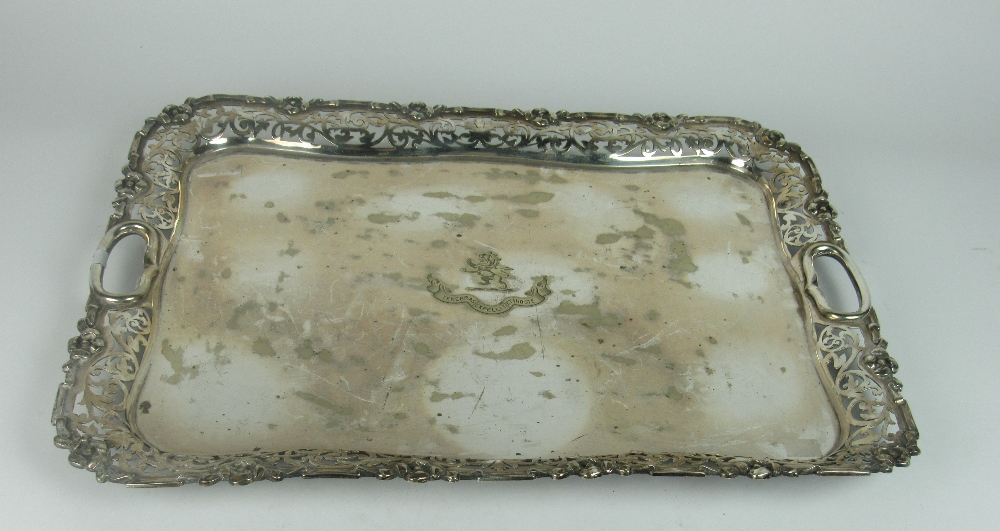 A fine quality heavy rectangular 19th Century two handled silver plated Tray,