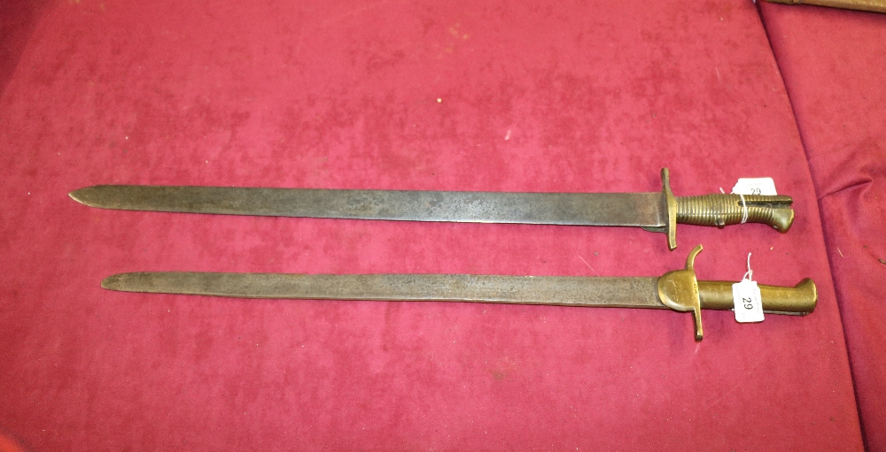 A large early 19th Century steel blade Sword Bayonet, with honeycomb design brass handle, - Image 4 of 7