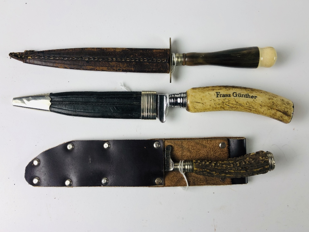 A small 19th Century German Hunting Knife, 3 3/4" steel blade stamped A.W.J.