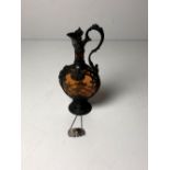 An attractive Victorian period pewter mounted glass Claret Jug and stopper,