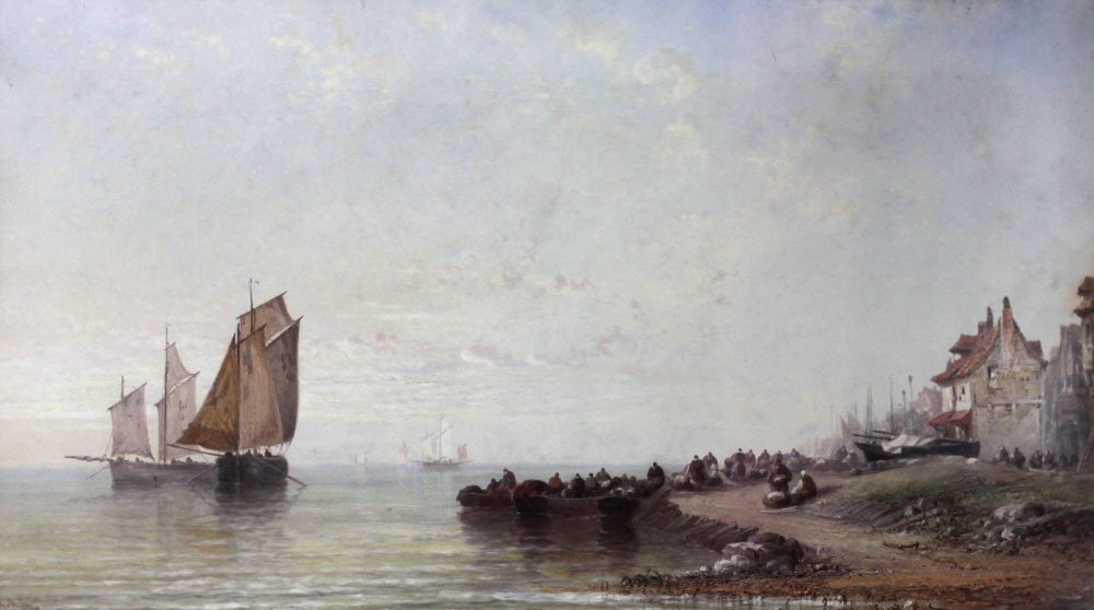 Arthur Joseph Meadows, British (1843 - 1907) "Busy Harbour Scene, with multiple Boats and Figures,