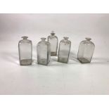 A set of five square Victorian blown glass Apothecary Bottles, as is, w.a.f.