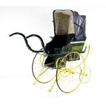An attractive Edwardian period painted and wooden framed Child's Pushchair, modelled as a carriage,