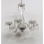 A 6 branch Waterford glass Ceiling Light, with shaped upright and droplets,