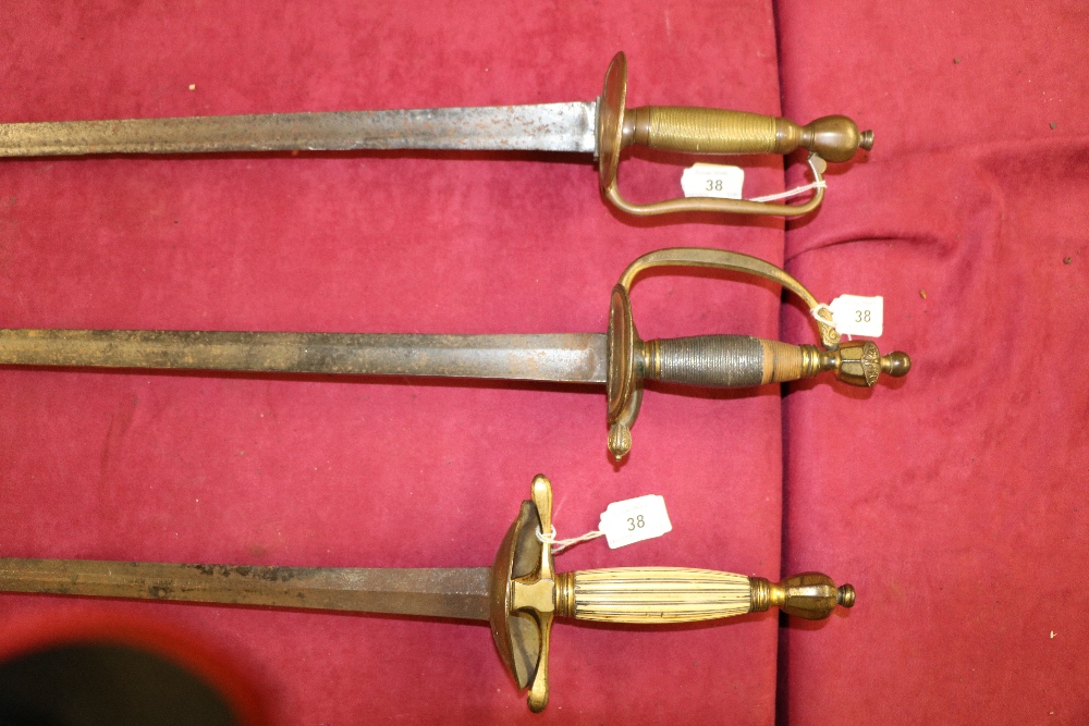 Three 19th Century Rapiers, engraved blades, varied handles, varied sizes. - Image 5 of 6