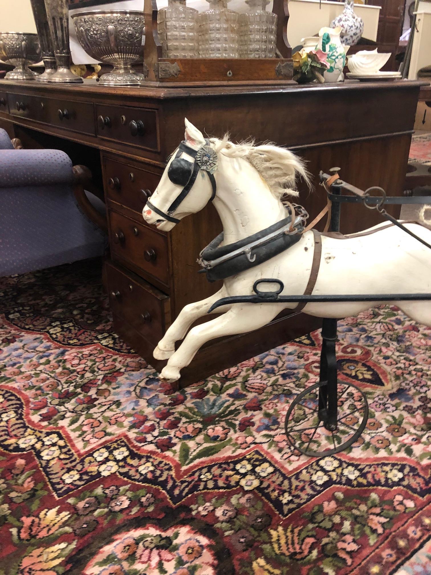 An Edwardian period wicker work and wrought iron framed Child's Horse Tricycle Carriage, - Image 3 of 10