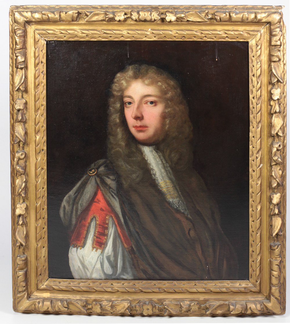 Early 18th Century Irish School Half-length "Portrait of a Gentleman with long grey Wig,