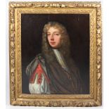Early 18th Century Irish School Half-length "Portrait of a Gentleman with long grey Wig,