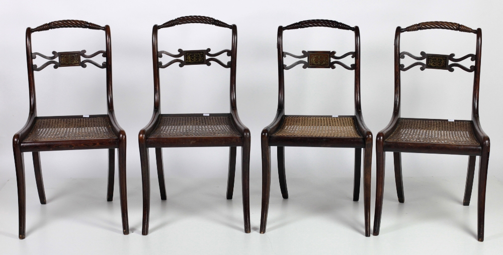 A set of 4 attractive assimilated rosewood Regency Side Chairs,