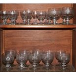 A set of 13 large antique Irish cutglass Rummers, and 13 antique Irish cutglass Wines.