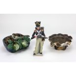 A Majolica type Bowl, with bird, and a Continental Military Figure of a Gentleman, Light Infantry,