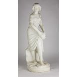 An attractive carved marble Statue of a young Lady, in long and low cut dress,