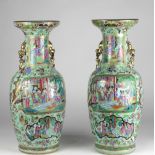 A pair of large and impressive late 18th Century / early 19th Century Famille Verte Warnier Vases,