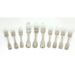 A set of 7, matched English silver Dinner Forks,