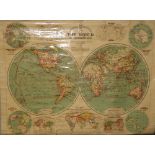 Maps: Three rolled maps including "Bacons Excelsior, Map of the World in Hemispheres,
