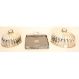 An attractive small set of 3 graduating silver plated Dish Covers, another silver plated Dish cover,