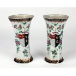 A pair of attractive Samson style armorial floral Vases, 43cms h.