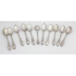 A fine set of 11 attractive bright cut Irish silver Serving Spoons, by John Pittar, Dublin,