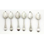 A set of 6 English silver bright cut Serving Spoons, by William Chawner II, London c. 1816, approx.