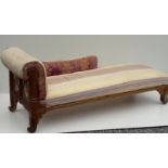 An important Arts & Crafts inlaid oak Chaise Longue, with fine hand painted front end,