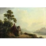 Attributed to James Arthur O'Connor (1792-1841) "River Landscape with Man on Cart by a Cottage," O.