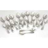 A matched set of 9 early 19th Century Irish and English silver Dessert Spoons,