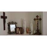 A collection of various Religious Artefacts, including statues, crucifixes, etc.