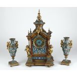 A fine quality late 19th Century champlevé Clock Garniture,