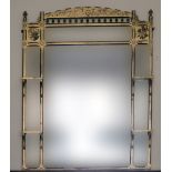 An attractive Aesthetic period gilt decorated and floral design compartmental Overmantel Mirror,