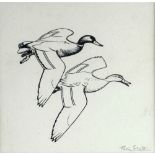 Peter Scott (1909 - 1989) "Ducks in Flight," pen and ink, approx.