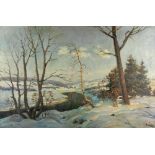 Early 20th Century North American School "River Landscape in Winter," O.O.C.
