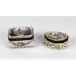 Two attractive hand painted enamel ormolu mounted Trinket Boxes, one rectangular,