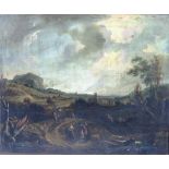18th Century Dutch School "Extensive Landscape - Market Day with figures,