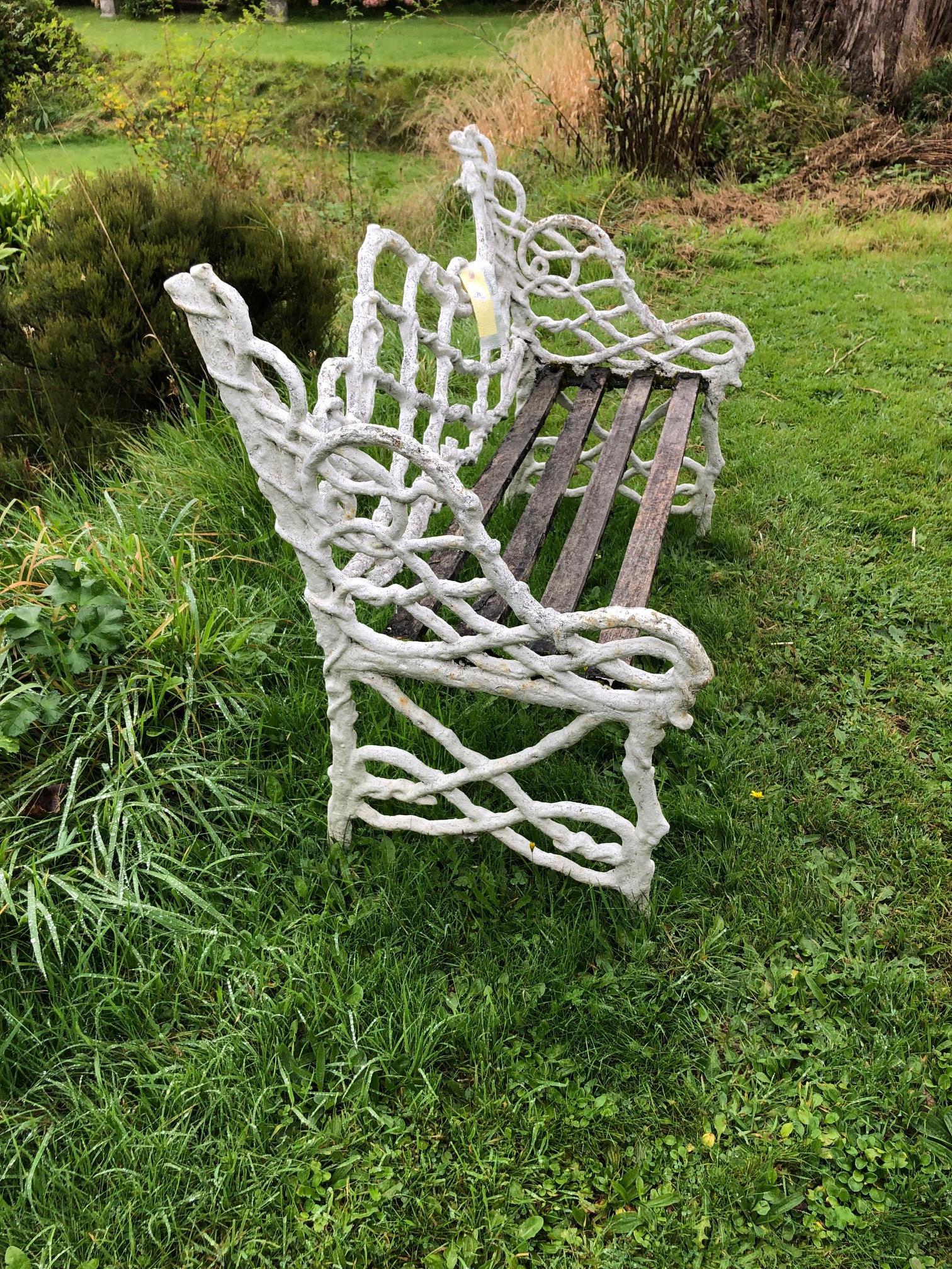 A Victorian period Gothic style cast iron Garden Bench, modelled as interwoven branches, - Image 5 of 9