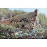 J. Aiken Watercolour: "Colourful English Cottage Garden with figures," signed approx.