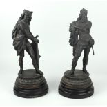 A pair of 19th Century Spelter Figures, of medieval warriors in battle attire,