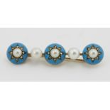 An attractive Edwardian blue enamel and freshwater pearl Brooch, set with .