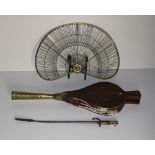 A large oak and brass mounted Fire Bellows, an old rifle bayonet converted as a Poker,
