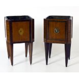 An attractive pair of small similar inlaid square shaped satinwood Jardinieres,