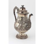 An extremely fine and heavy early Victorian Irish silver Coffee Pot, by James Le Bas, Dublin c.