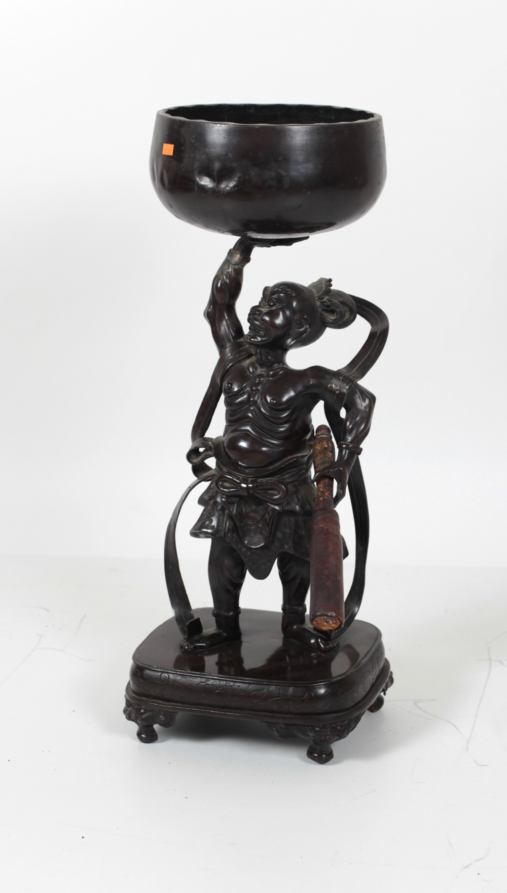 A 19th Century Meiji period Japanese bronze Figure, holding a bowl,