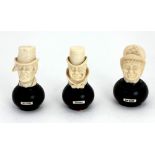 Three Victorian carved ivory Caricature Heads of Charles Dickens characters,