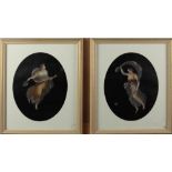 19th Century English School A pair of attractive oval oils on paper depicting allegorical ladies