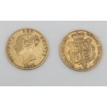 Coins: Gold Sovereigns, two Queen Victoria shield back half Sovereigns 1859 & 1869, clean examples,
