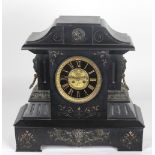 A heavy 19th Century marble and brass mounted Mantel Clock, with gilt highlights in the Roman style.
