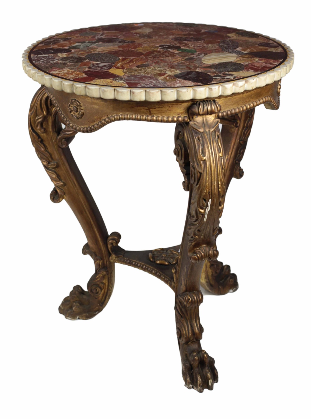 An attractive 19th Century giltwood circular Specimen marble top Table,