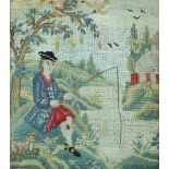 A good quality 18th Century embroidered Picture, "The Fisherman".